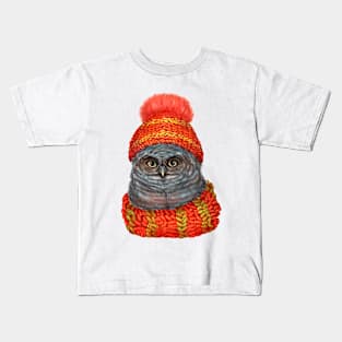 Owl in a hat and scarf. Kids T-Shirt